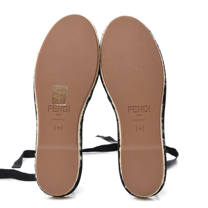 Fendi Canvas FF Embroidered Roma Ankle Wrap Flat Espadrilles 36 Black 6 of 9
