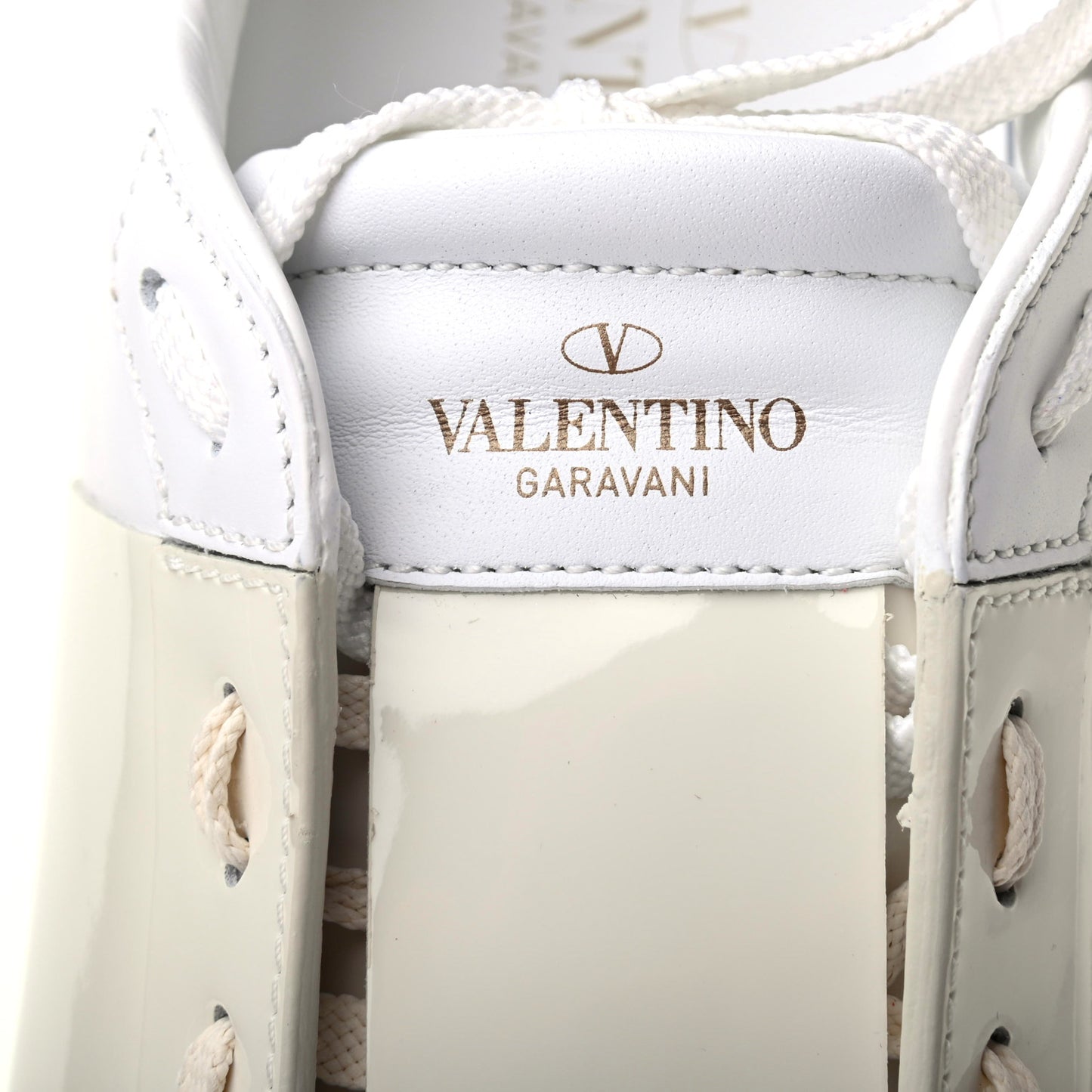 Calfskin Patent Mens Rockstud Open Sneakers 43 Bianco