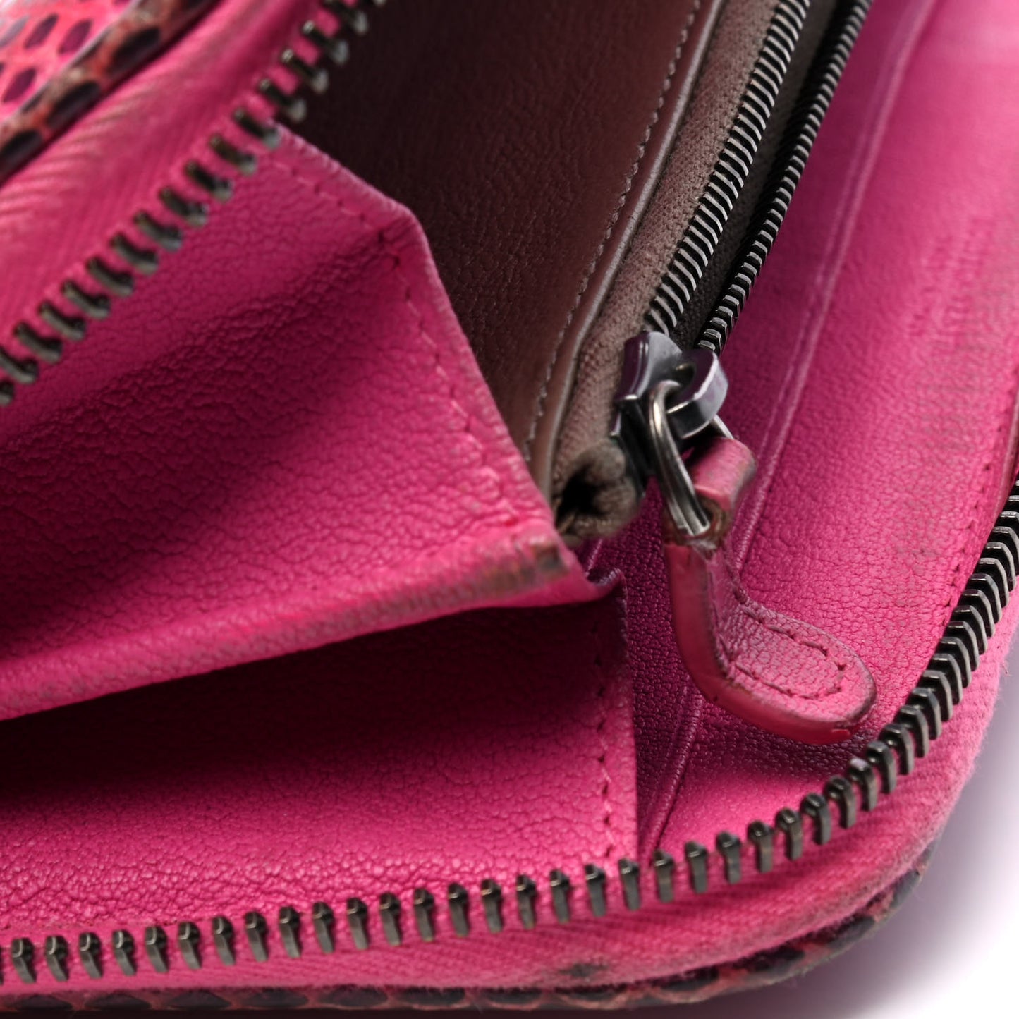 Snakeskin Intrecciato Zip Around Wallet Pink