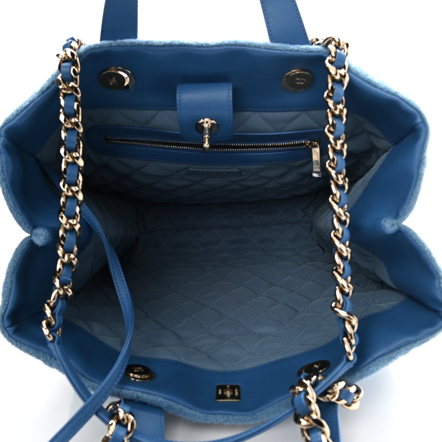Terry Cotton Quilted Coco Beach Shopping Tote Blue