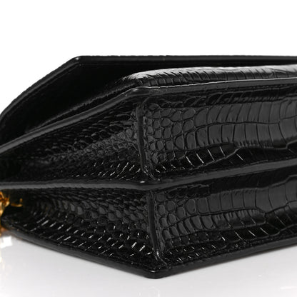 Saint Laurent Calfskin Crocodile Embossed Medium Monogram Sunset Black 6 of 7