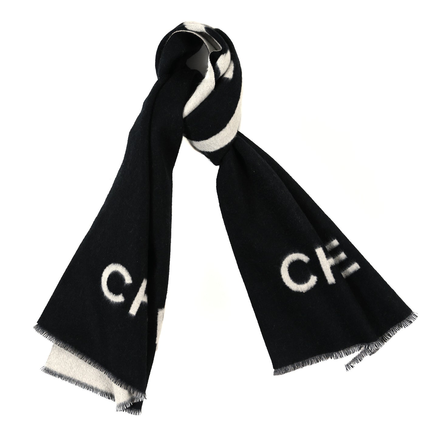 Cashmere CC Fringe Stole Black White
