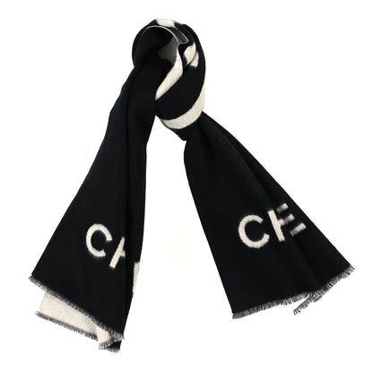 Chanel Cashmere CC Fringe Stole Black White 1 of 3