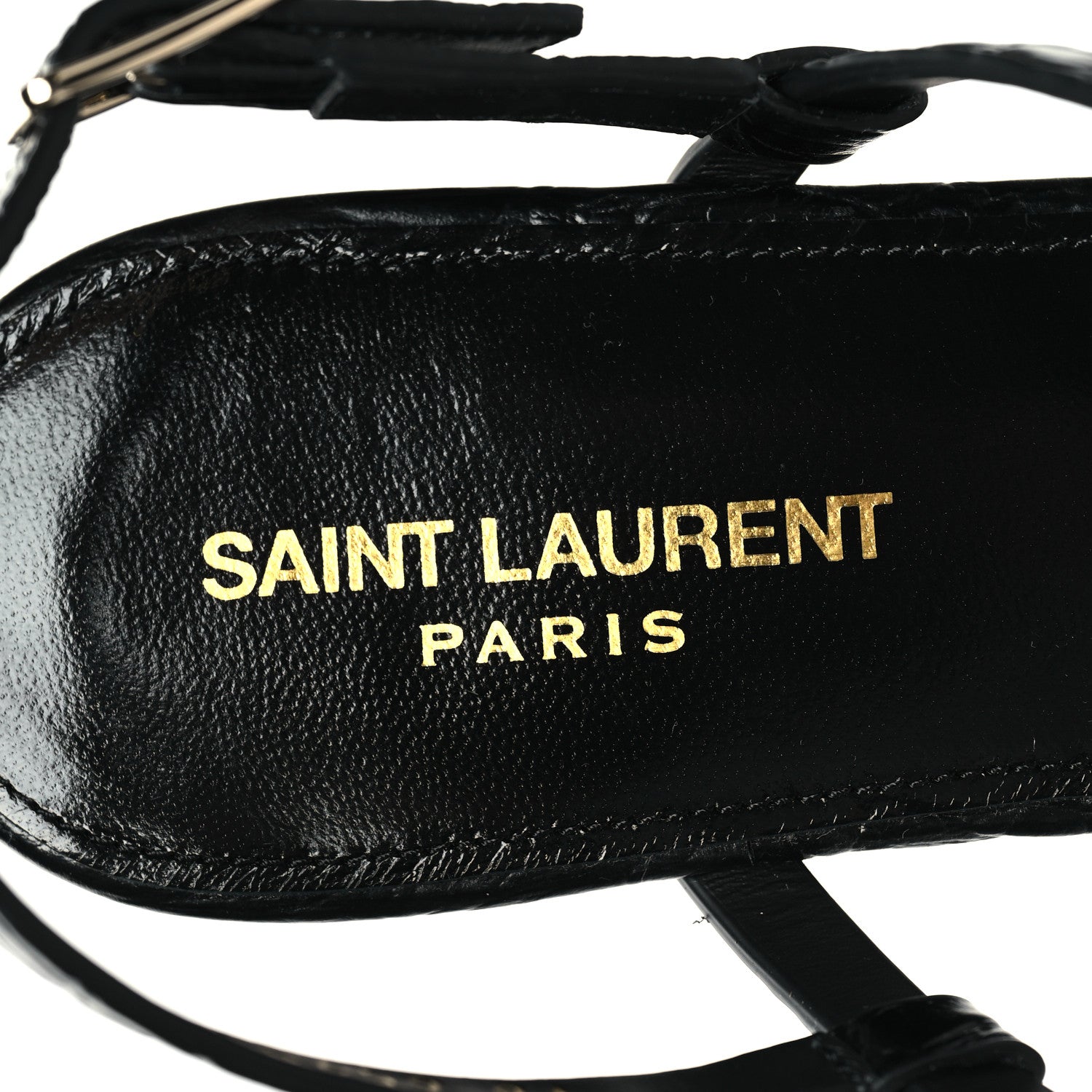 Saint Laurent Calfskin Crocodile Embossed Cassandra Monogram Sandals 38.5 Black 8 of 9