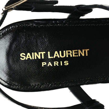 Saint Laurent Calfskin Crocodile Embossed Cassandra Monogram Sandals 38.5 Black 8 of 9