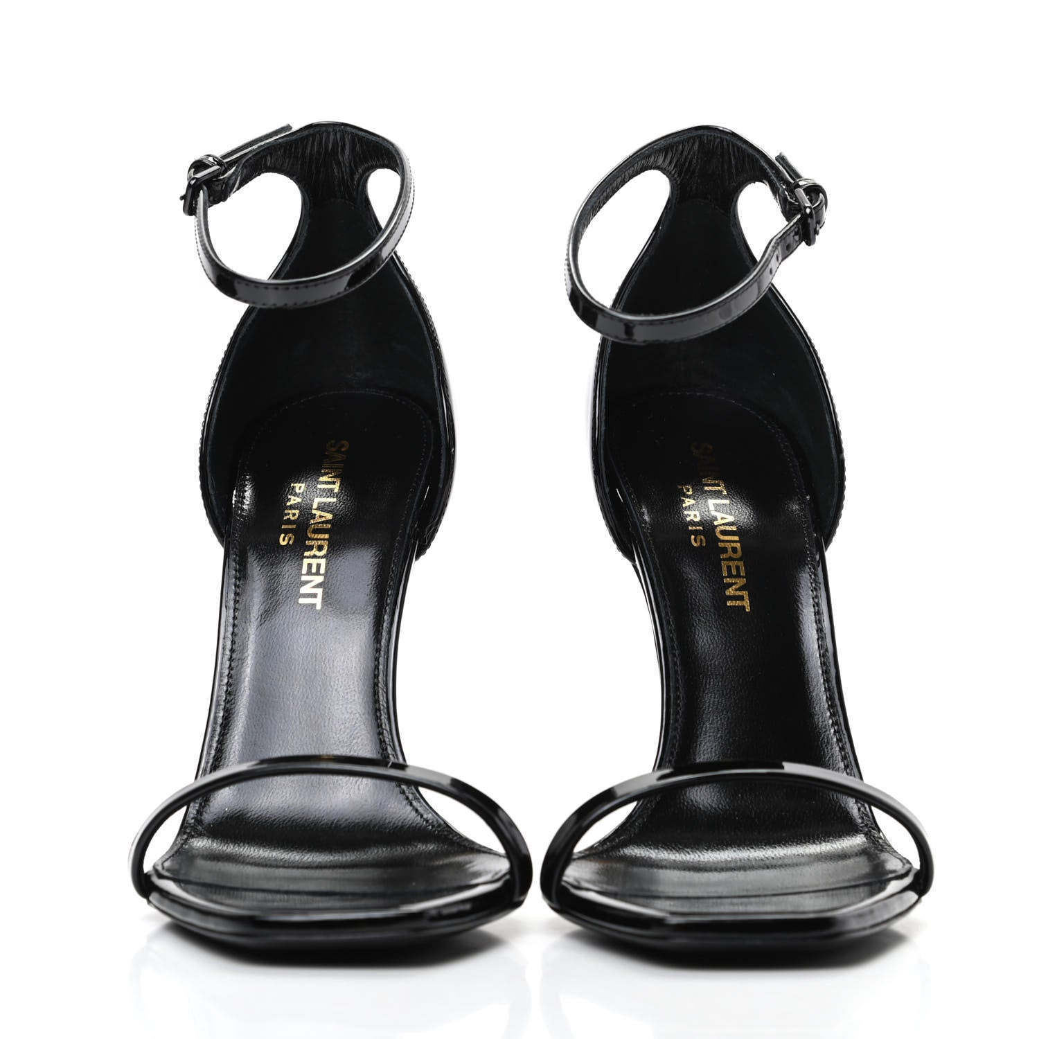 Saint Laurent Patent Calfskin Opyum 110 Sandals 35.5 Black Gold 2 of 8