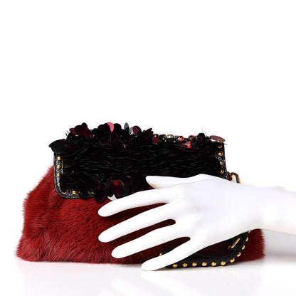 Prada Mink Fur Sequin Evening Clutch Rosso 2 of 7