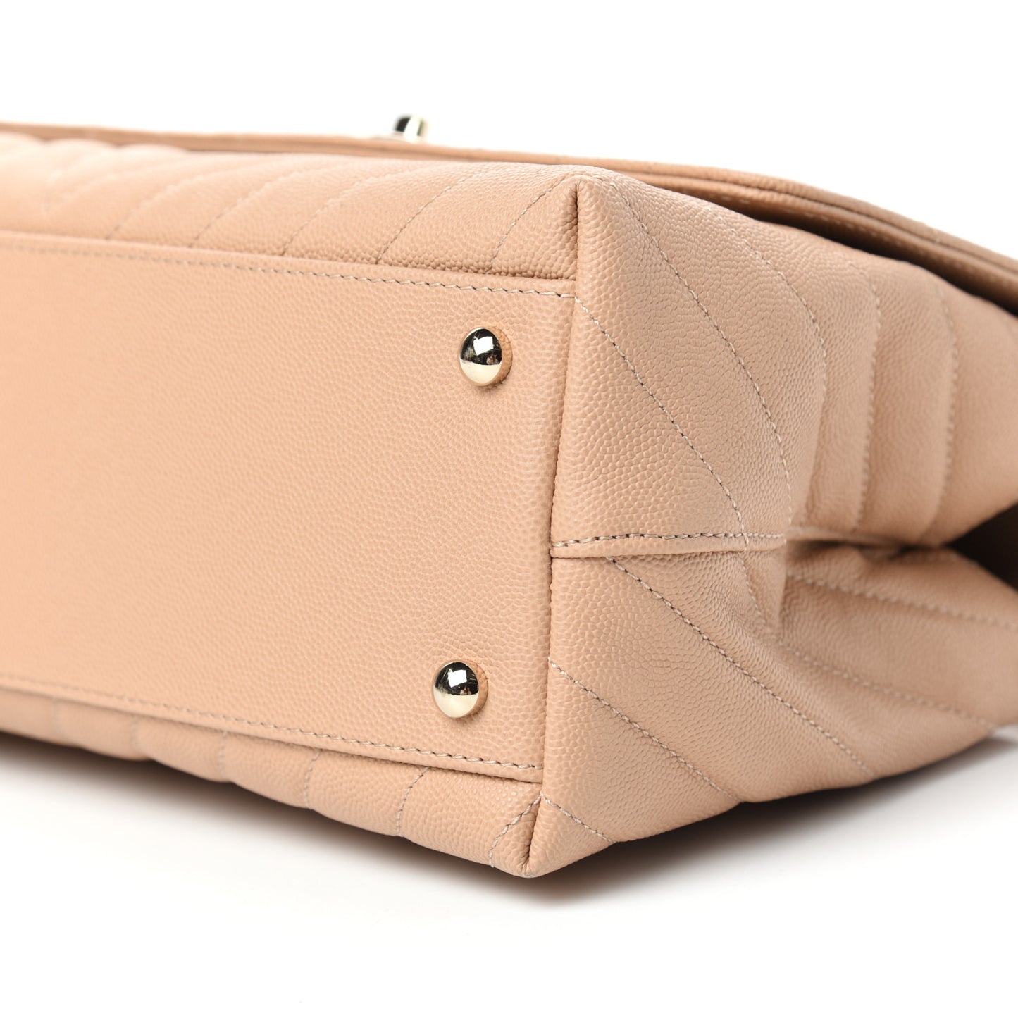 Caviar Chevron Quilted Small Coco Handle Flap Beige