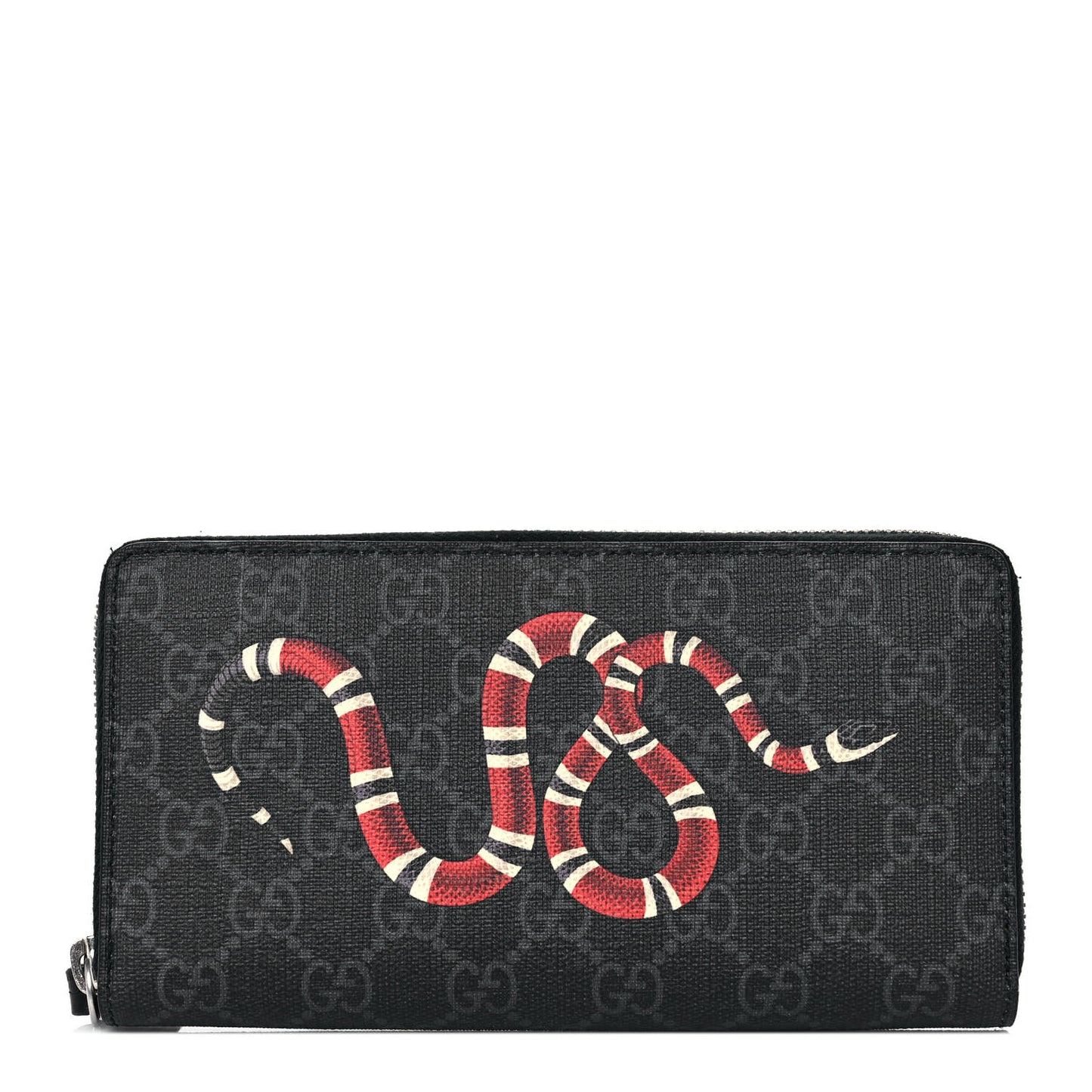 GG Supreme Monogram Kingsnake Zip Around Wallet Black Grey
