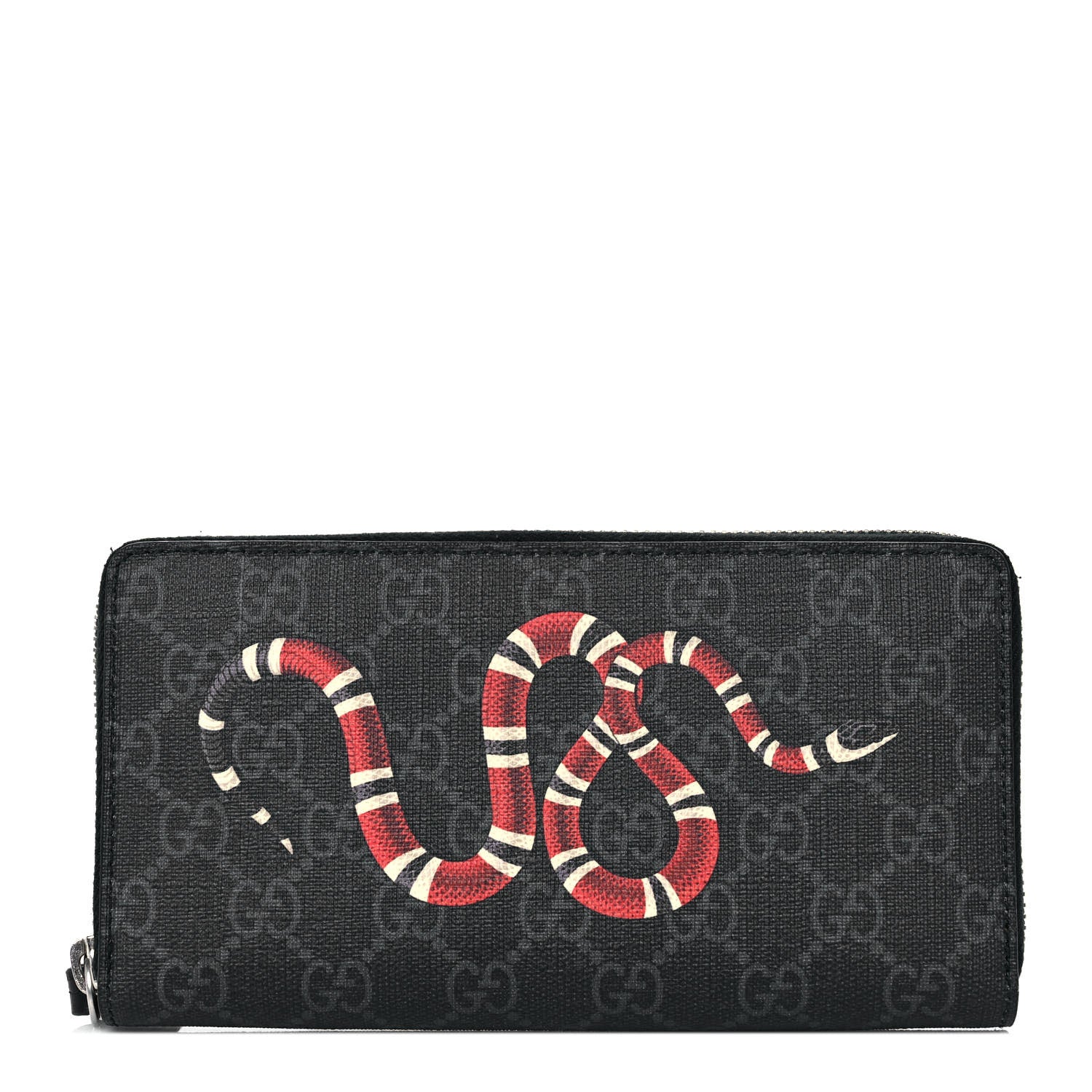 Gucci GG Supreme Monogram Kingsnake Zip Around Wallet Black Grey 1 of 8