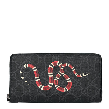 Gucci GG Supreme Monogram Kingsnake Zip Around Wallet Black Grey 1 of 8