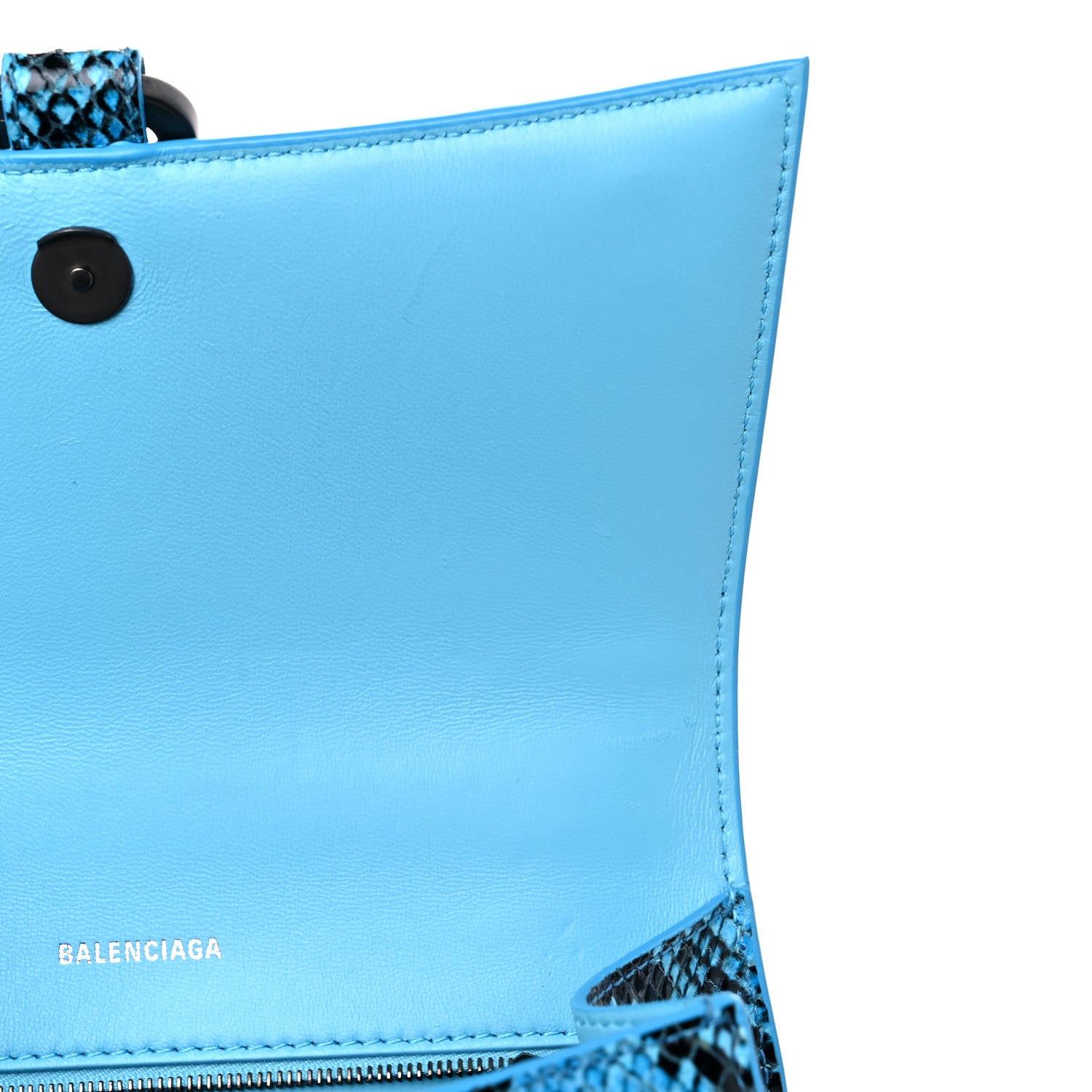 Balenciaga Shiny Calfskin Python Effect Small Hourglass Top Handle Bag Azur Black 16 of 18