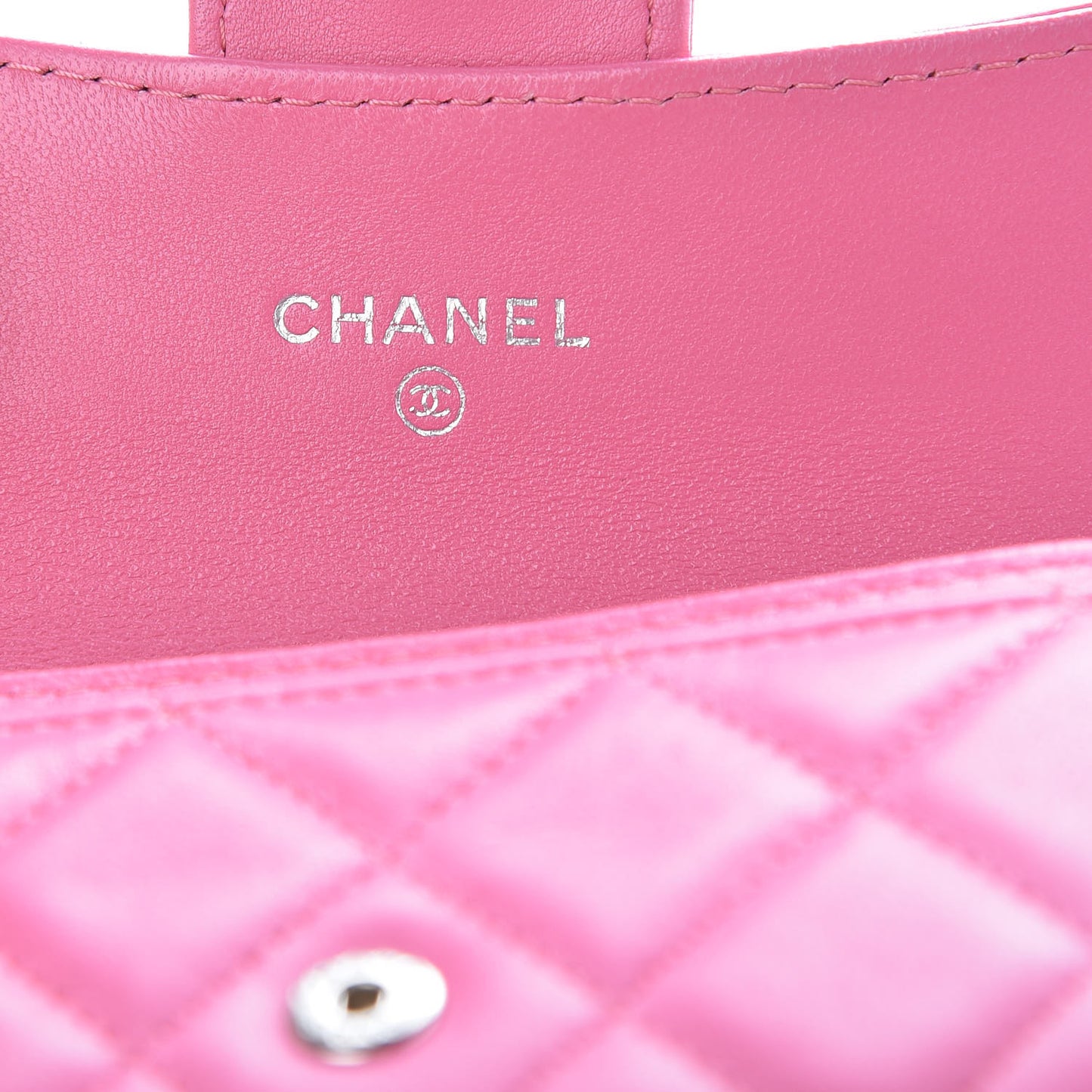 Lambskin Quilted Flap Card Holder Pink