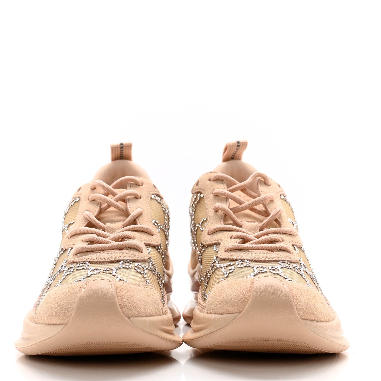 Gucci Tela Retino Mesh Crystal Suede GG Monogram Womens Gucci Run Sneakers 36 Light Powder Skin Rose Silver 2 of 11