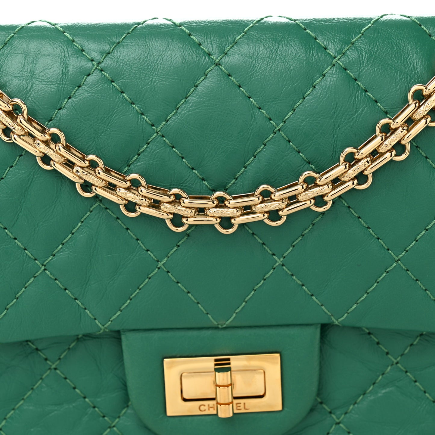 Aged Calfskin Quilted 2.55 Reissue Mini Flap Green