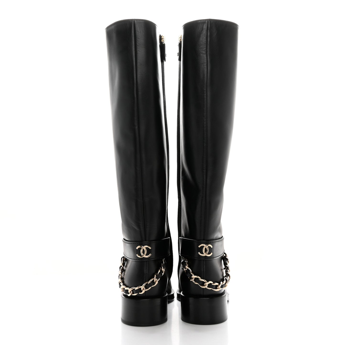 Calfskin Chain HIgh Boots 37.5 Black