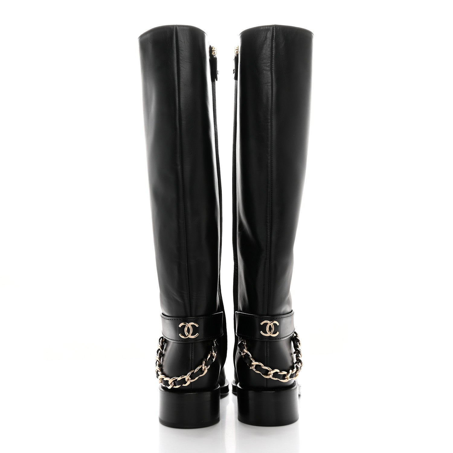 Chanel Calfskin Chain HIgh Boots 37.5 Black 6 of 13