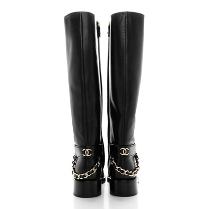 Chanel Calfskin Chain HIgh Boots 37.5 Black 6 of 13