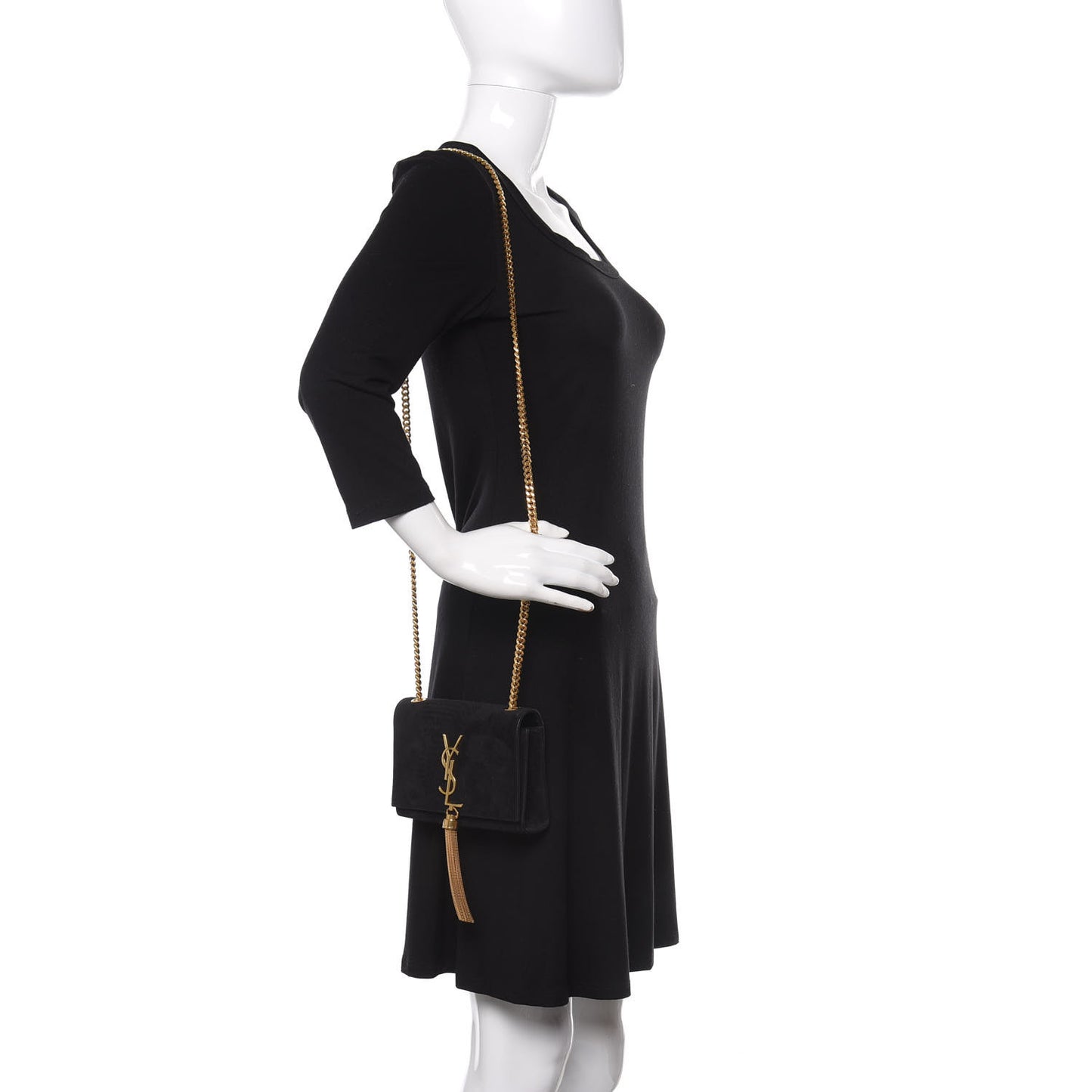 Suede Small Classic Monogram Kate Tassel Satchel Black