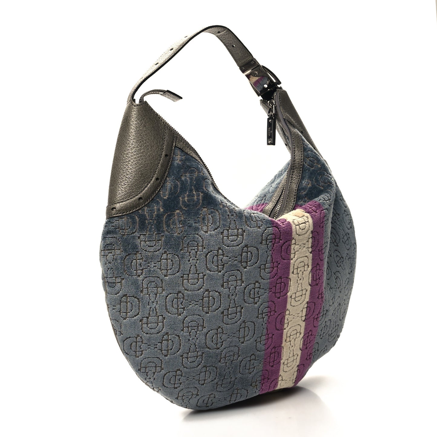 Velvet Horsebit Embossed Glam Hobo Grey