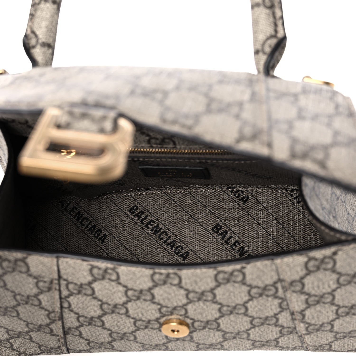 Balenciaga X GUCCI GG Supreme Monogram Small Hourglass Top Handle Bag Beige Ebony 5 of 14