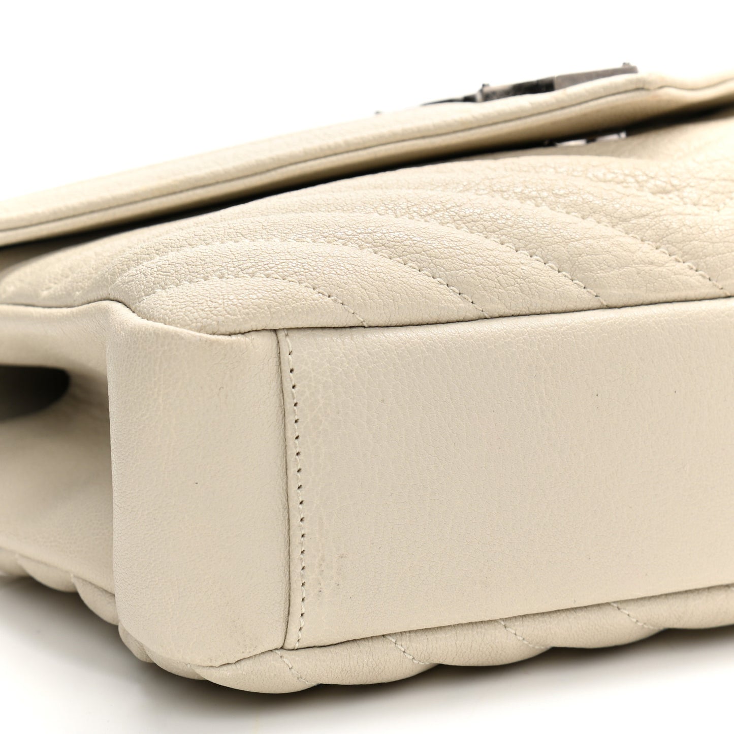 Sheepskin Matelasse Chevron Monogram Medium College Bag Dove White