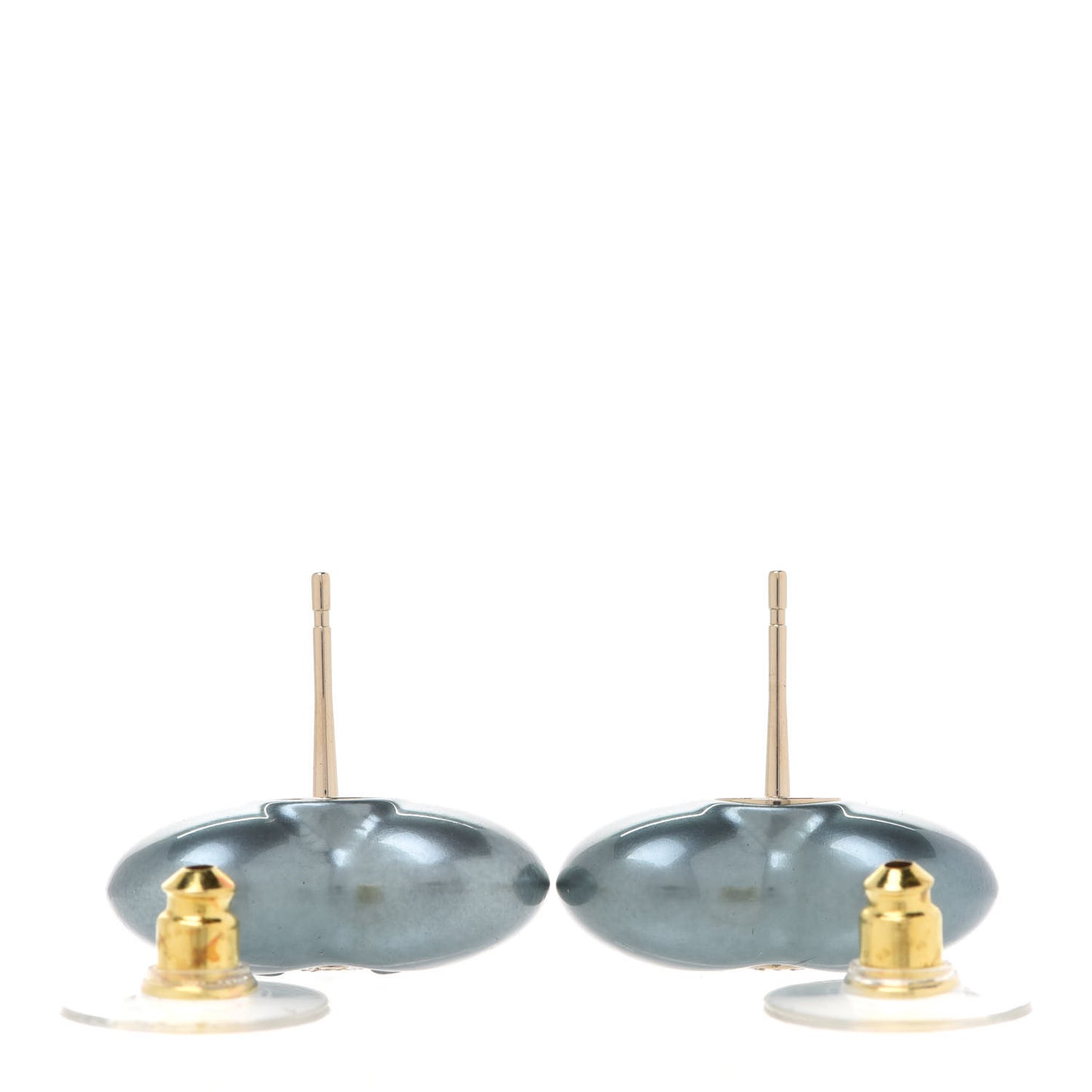 Pearl Crystal CC Heart Earrings Blue Gold