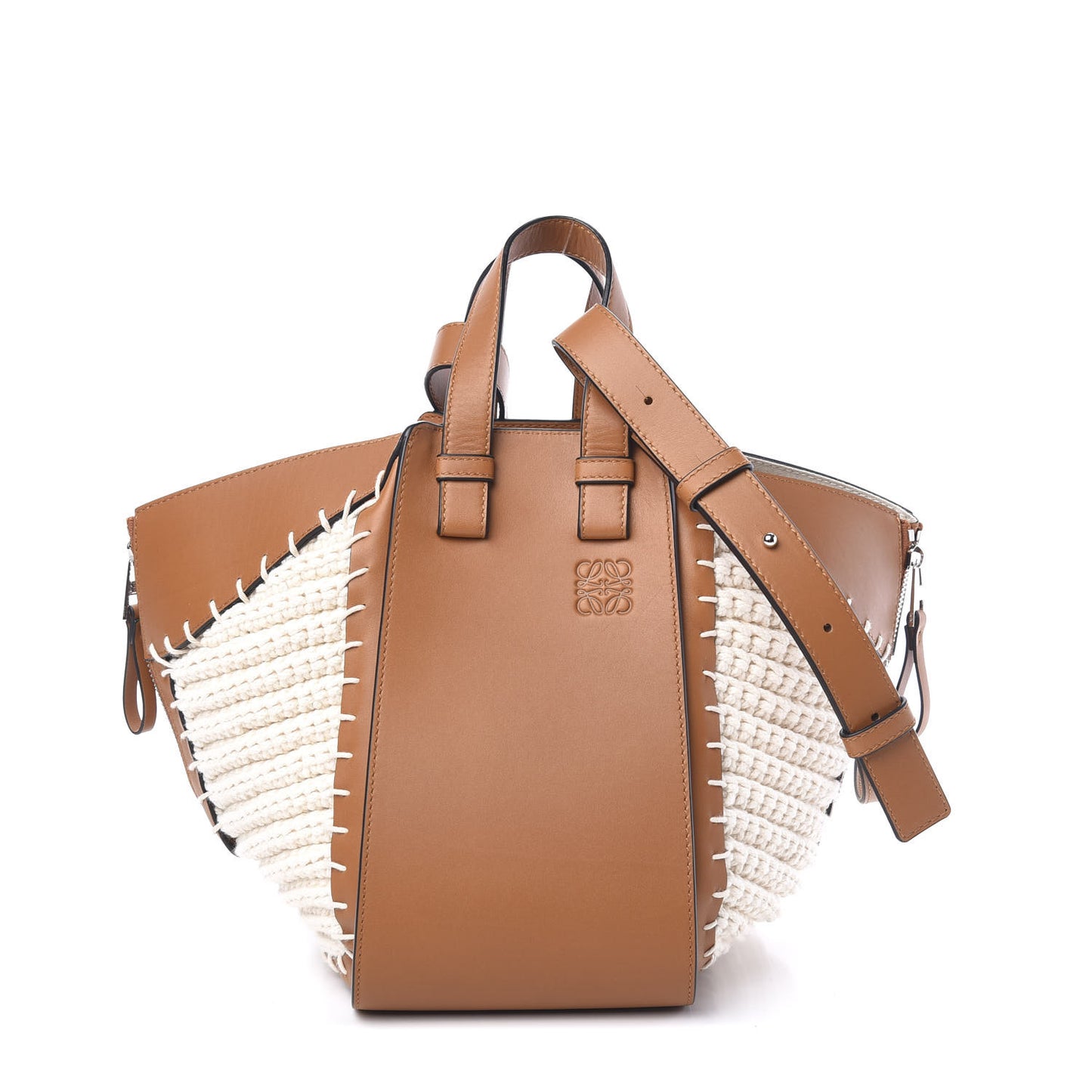 Calfskin Small Crochet Hammock Shoulder Bag Tan