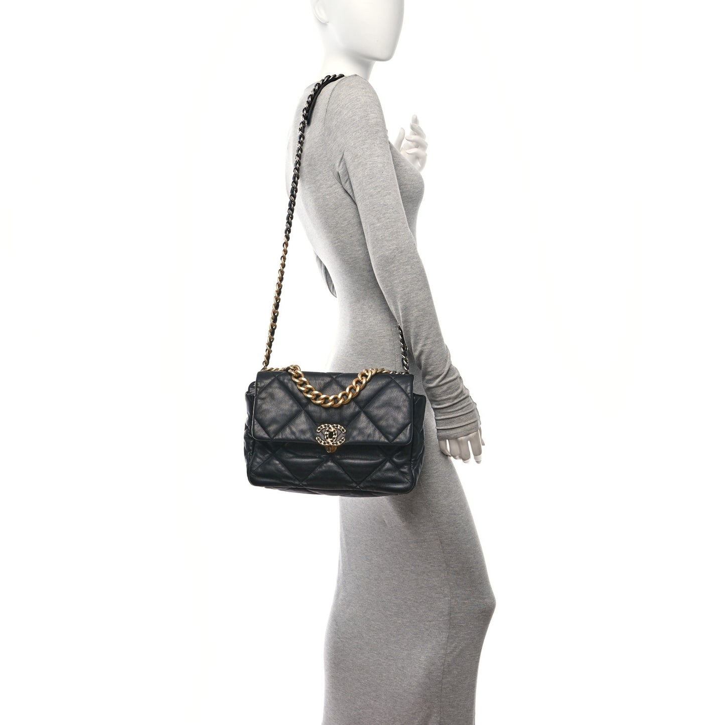 Goatskin Quilted Large Chanel 19 Flap Black