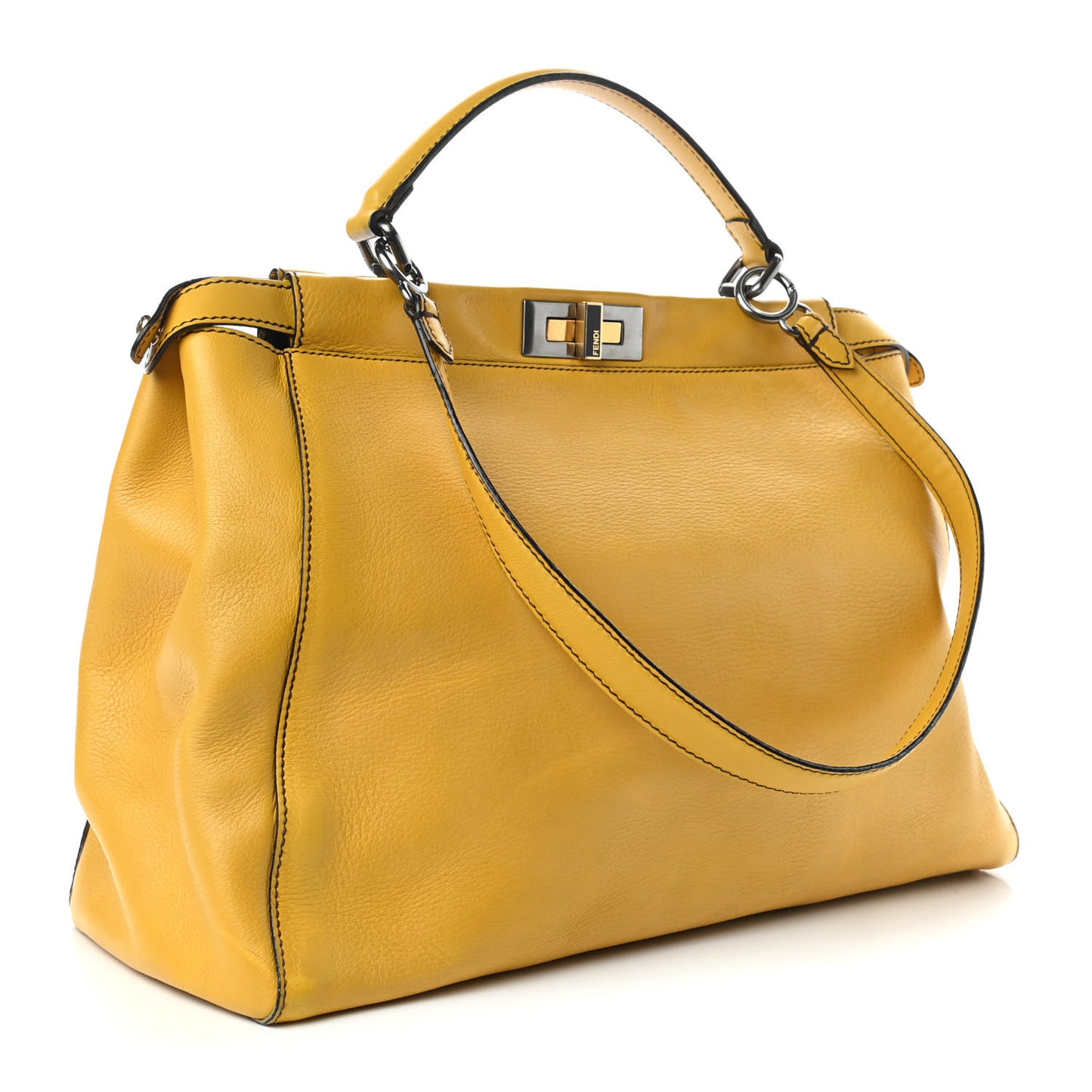 Vitello Zucca Large Peekaboo Iconic Satchel Yellow Tobacco