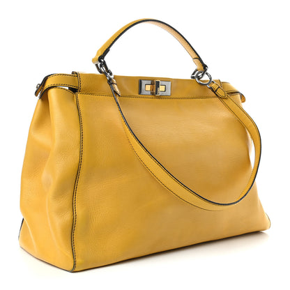 Fendi Vitello Zucca Large Peekaboo Iconic Satchel Yellow Tobacco 3 of 9