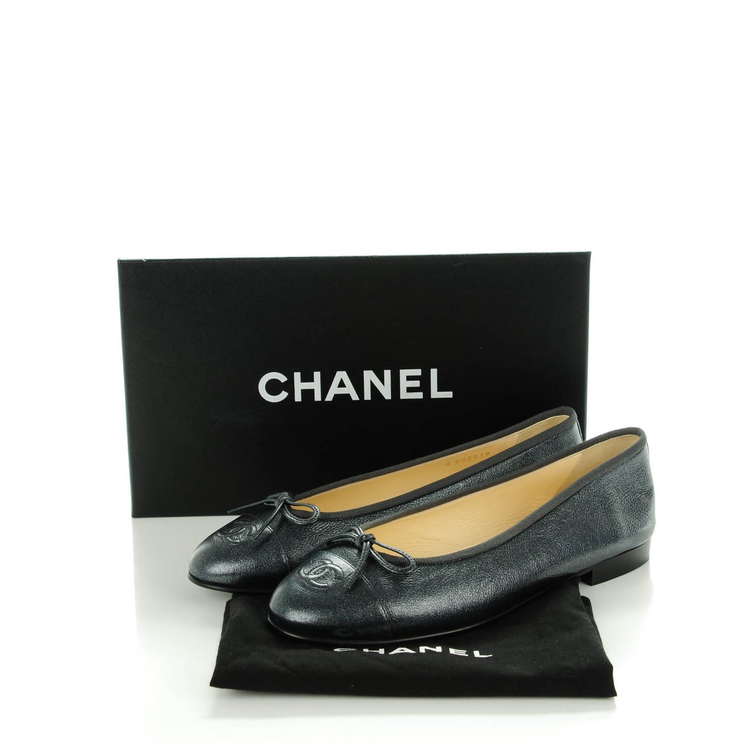 Metallic Calfskin Cap Toe CC Ballerina Flats 38.5 Grey