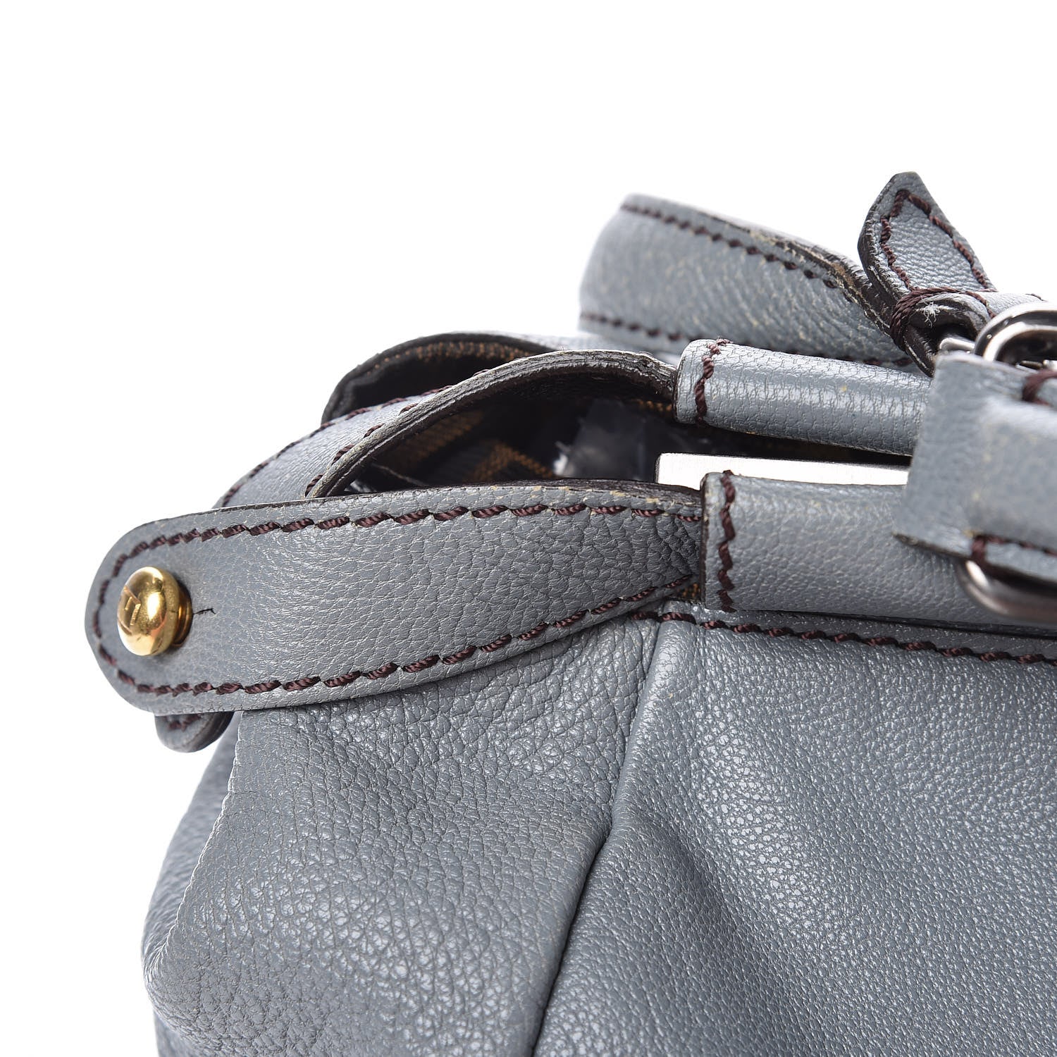 Fendi Goatskin Zucca Large Peekaboo Iconic Satchel Grigio Tobacco Black 10 of 20