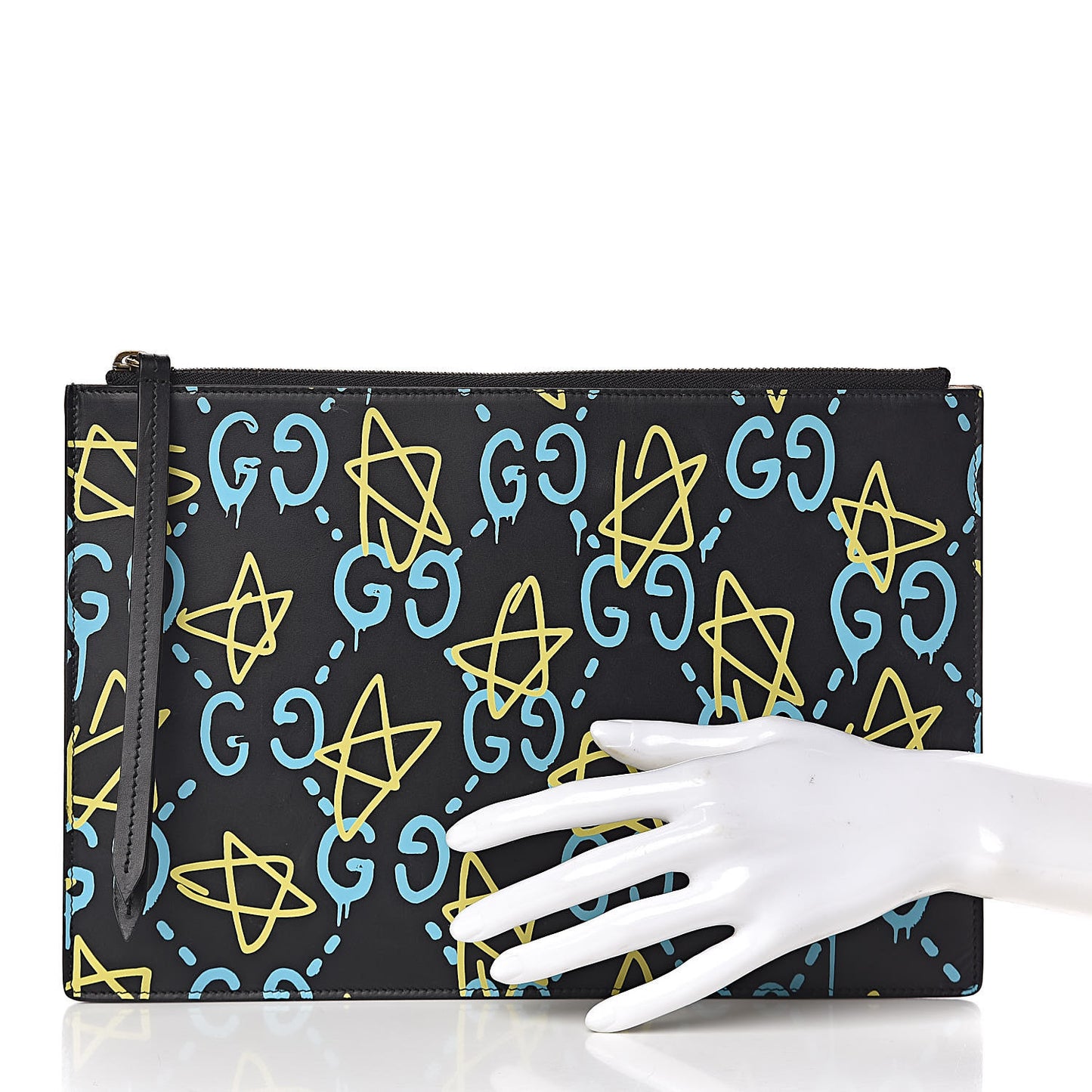 Calfskin GucciGhost Zip Pouch Black New Acquamarine