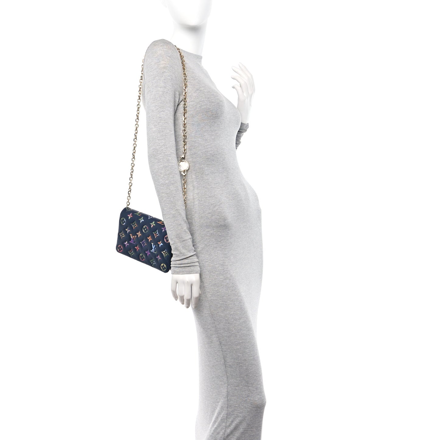 Lambskin Embossed Monogram LV Garden Pochette Coussin Navy