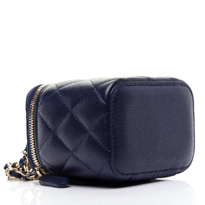 Chanel Caviar Quilted Mini Vanity Case With Chain Navy Blue 6 of 11