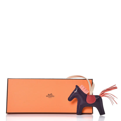 Hermes Milo Lambskin Grigri Rodeo Horse Bag Charm PM Raisin Flamingo Rouge Vif Argile 4 of 4