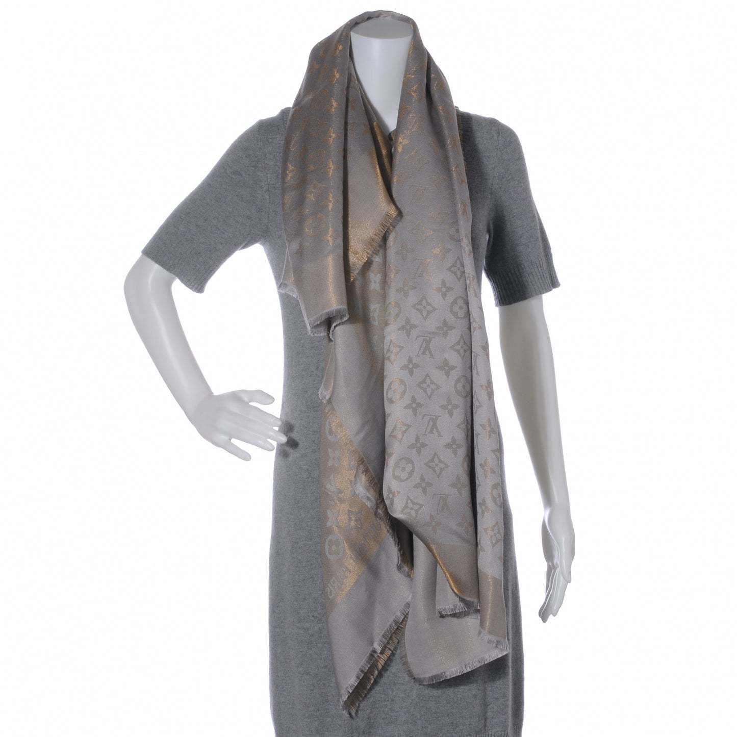 Silk Lurex Wool Monogram Shine Pearl Grey