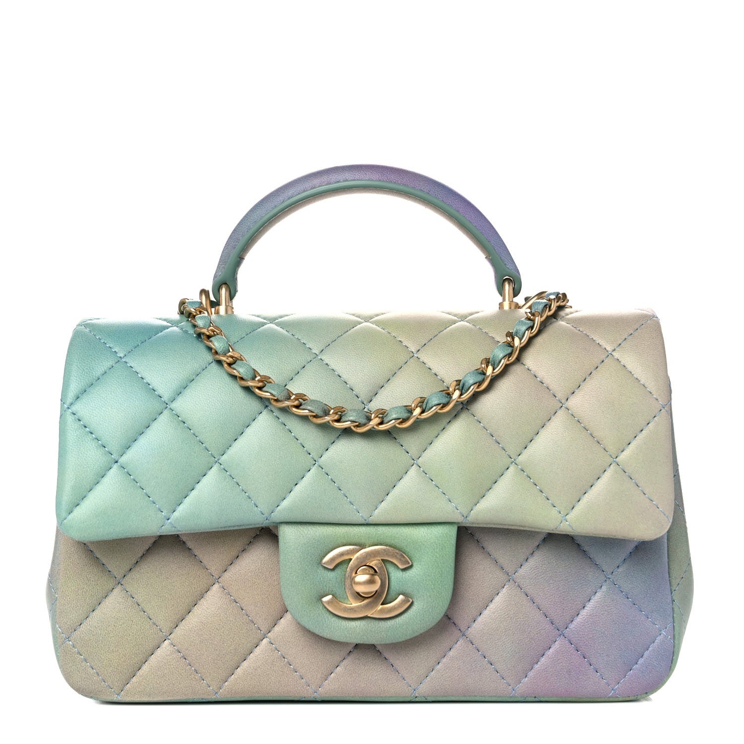 Chanel Lambskin Quilted Ombre Mini Top Handle Rectangular Flap Blue Green 1 of 10