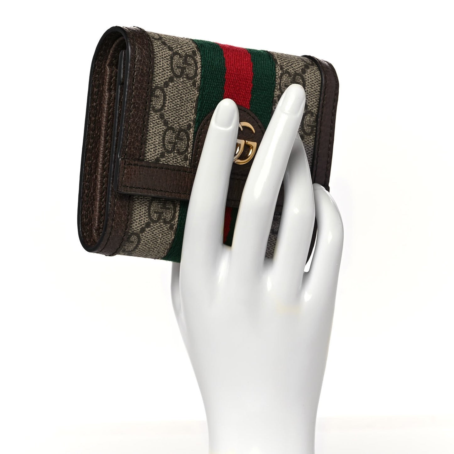 GG Supreme Monogram Web Ophidia French Flap Wallet Beige New Acero