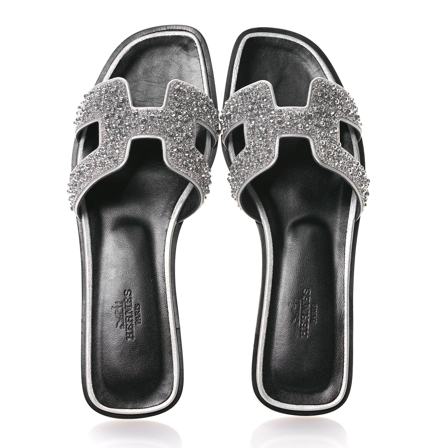 Velvet Goatskin Crystal Beads Oran Sandals 37 Gris Argente