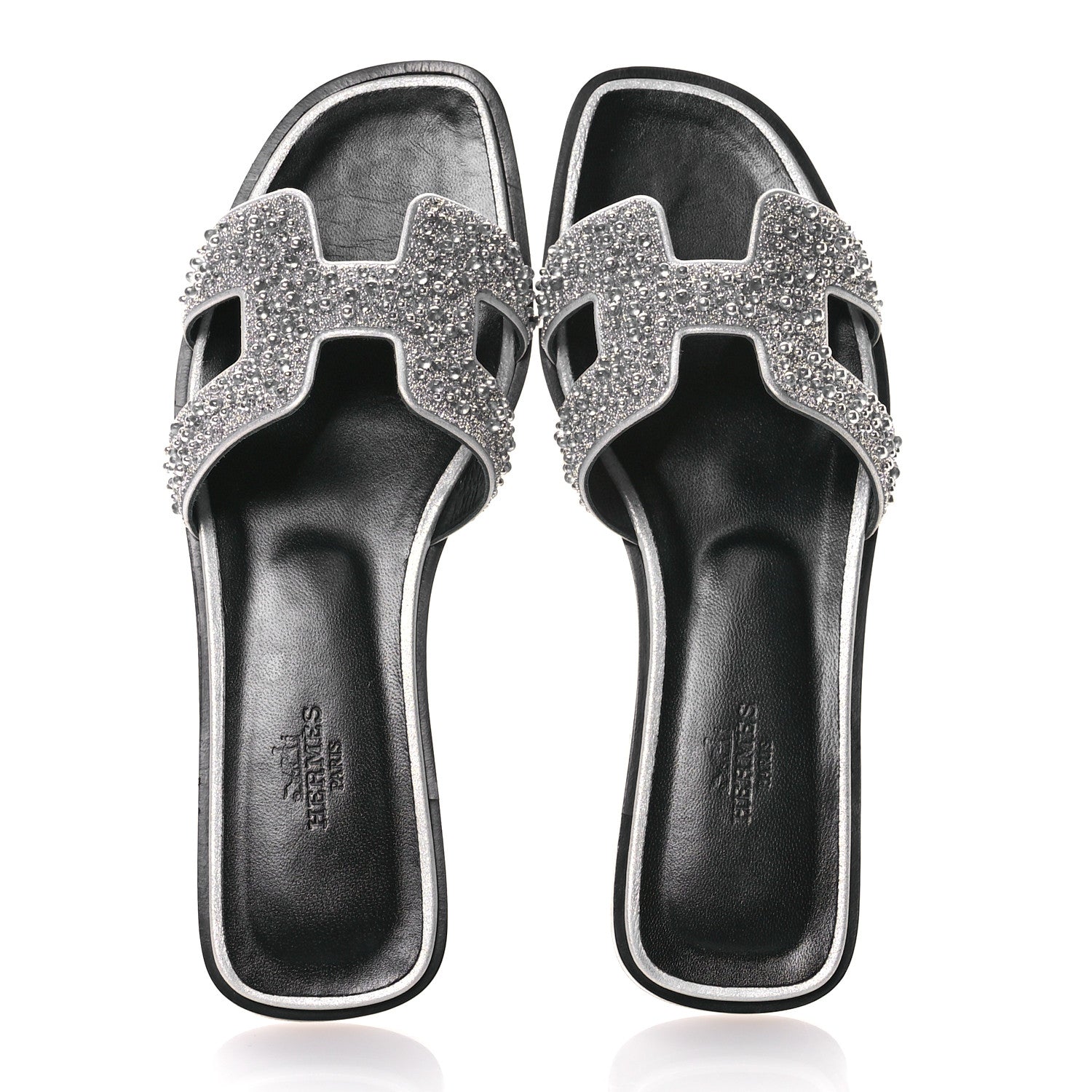 Hermes Velvet Goatskin Crystal Beads Oran Sandals 37 Gris Argente 2 of 10