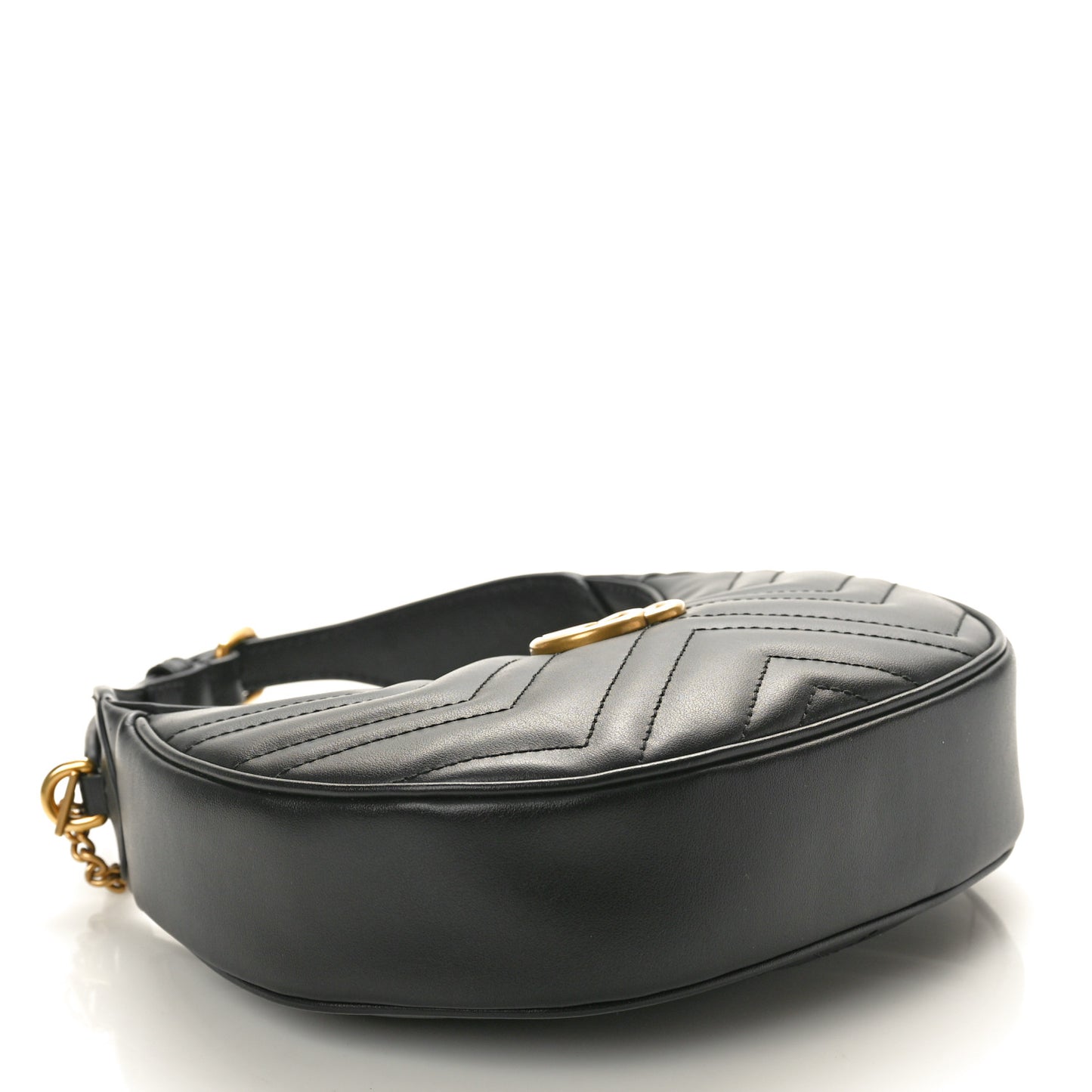 Calfskin Matelasse Chevron Mini GG Marmont Half Moon Hobo Black