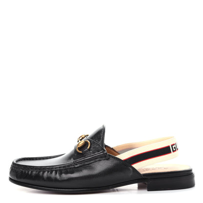Gucci Goatskin Stripe Mens Horsebit Slingback Slippers 9.5 Black 1 of 11