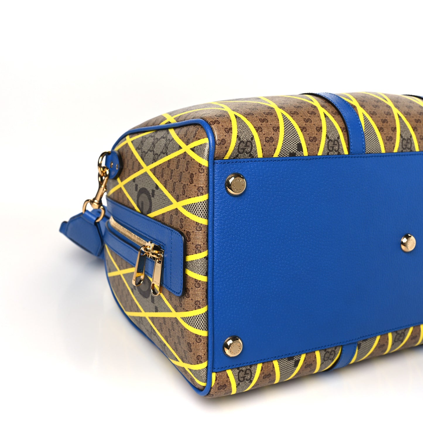 GG Supreme Monogram Mix Textured Dollar Calfskin Rhombus Inlay Duffle Bag Beige Ebony Harvest Joy Blue
