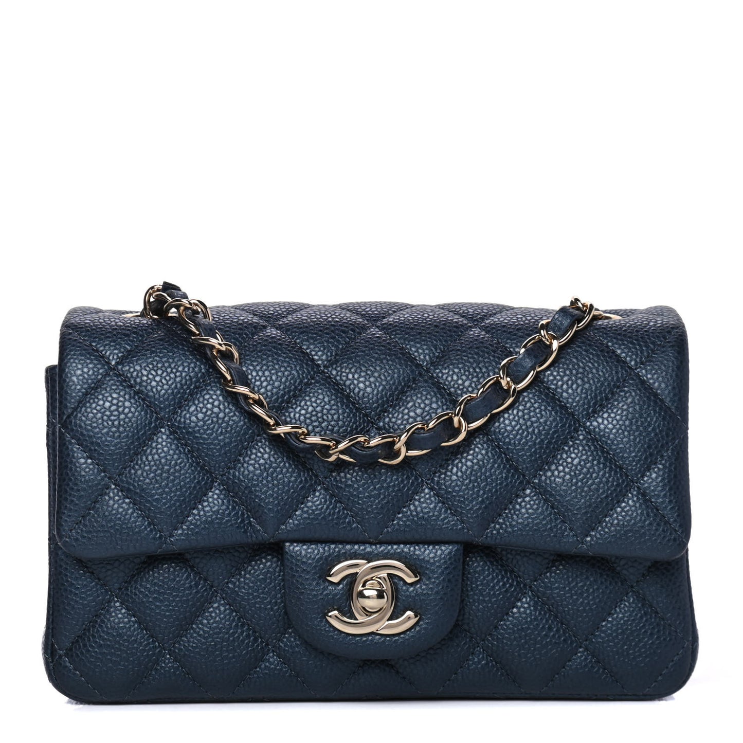 Iridescent Caviar Quilted Mini Rectangular Flap Dark Blue