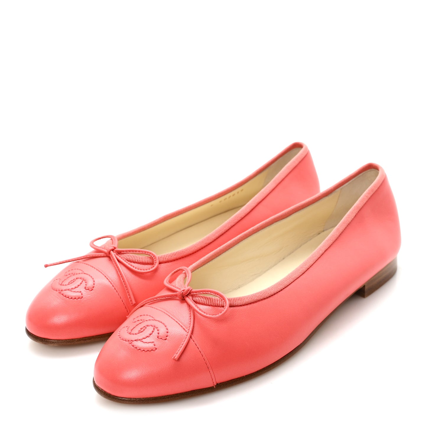 Lambskin Cap Toe Ballerina Flats 38 Coral