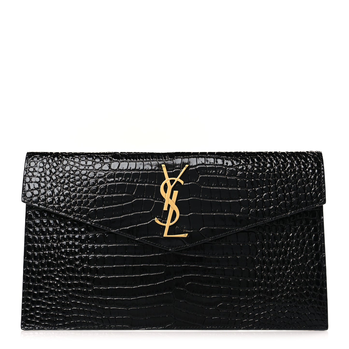 Calfskin Crocodile Embossed Uptown Monogram Pouch Black