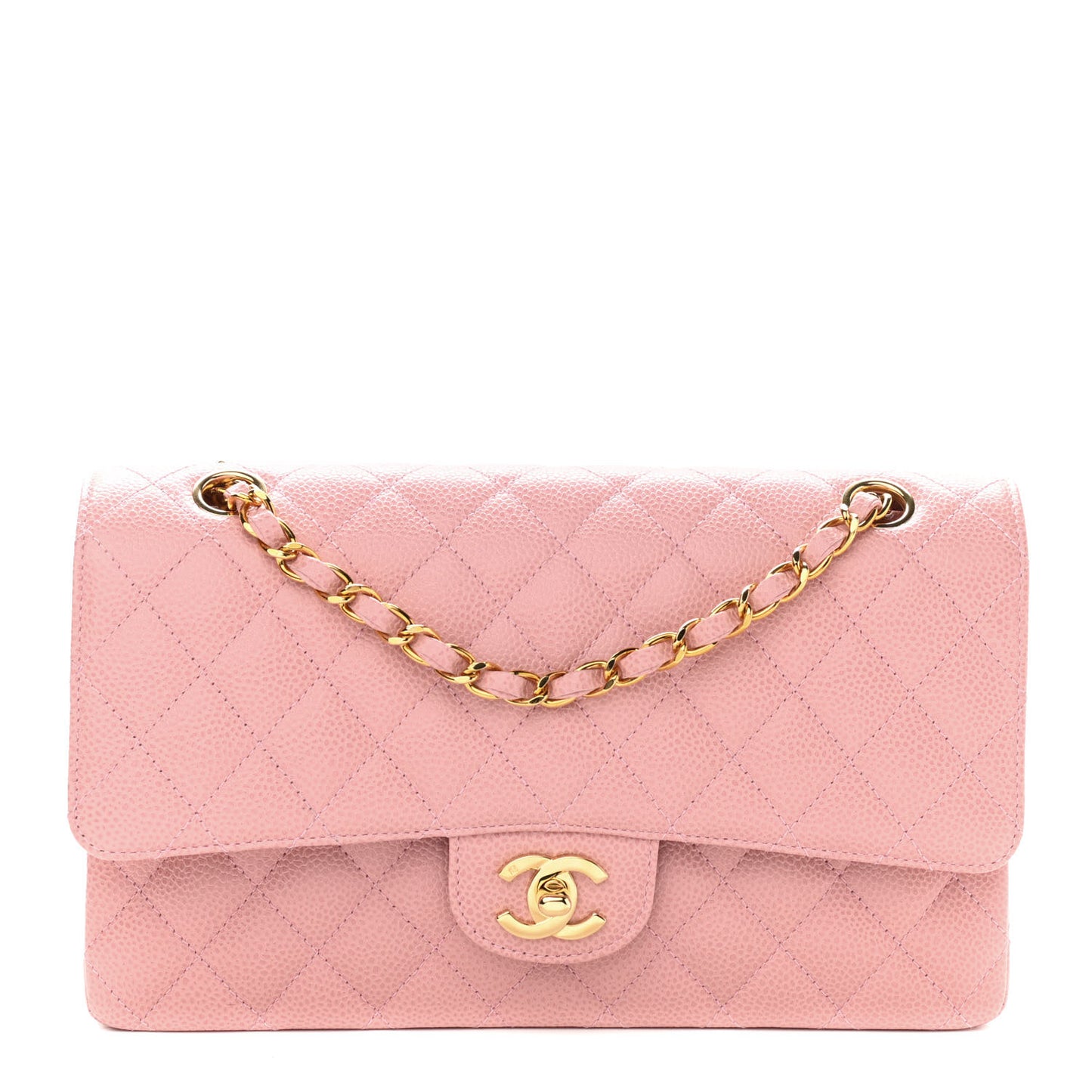 Caviar Quilted Medium Double Flap Pink