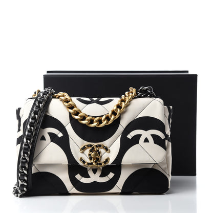 Chanel Fabric Printed Large Chanel 19 Flap Black Ecru 13 of 13